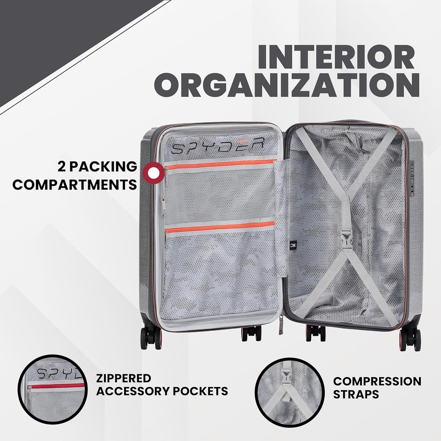 Spyder Traverse 20 Inch Carry On Expandable Hardside Upright Suitcase with 360° Spinner Wheels, TSA Approved Lock, Silver