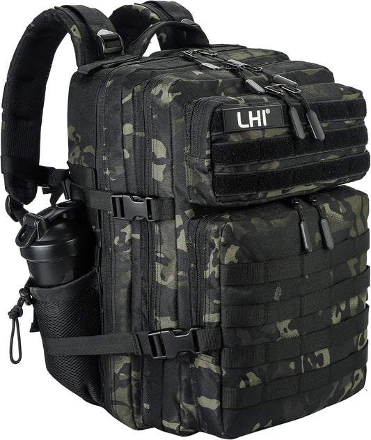 LHI Military Tactical Backpack for Men and Women 45L Army 3 Days Assault Pack Bag Large Rucksack with Molle System - Black CP