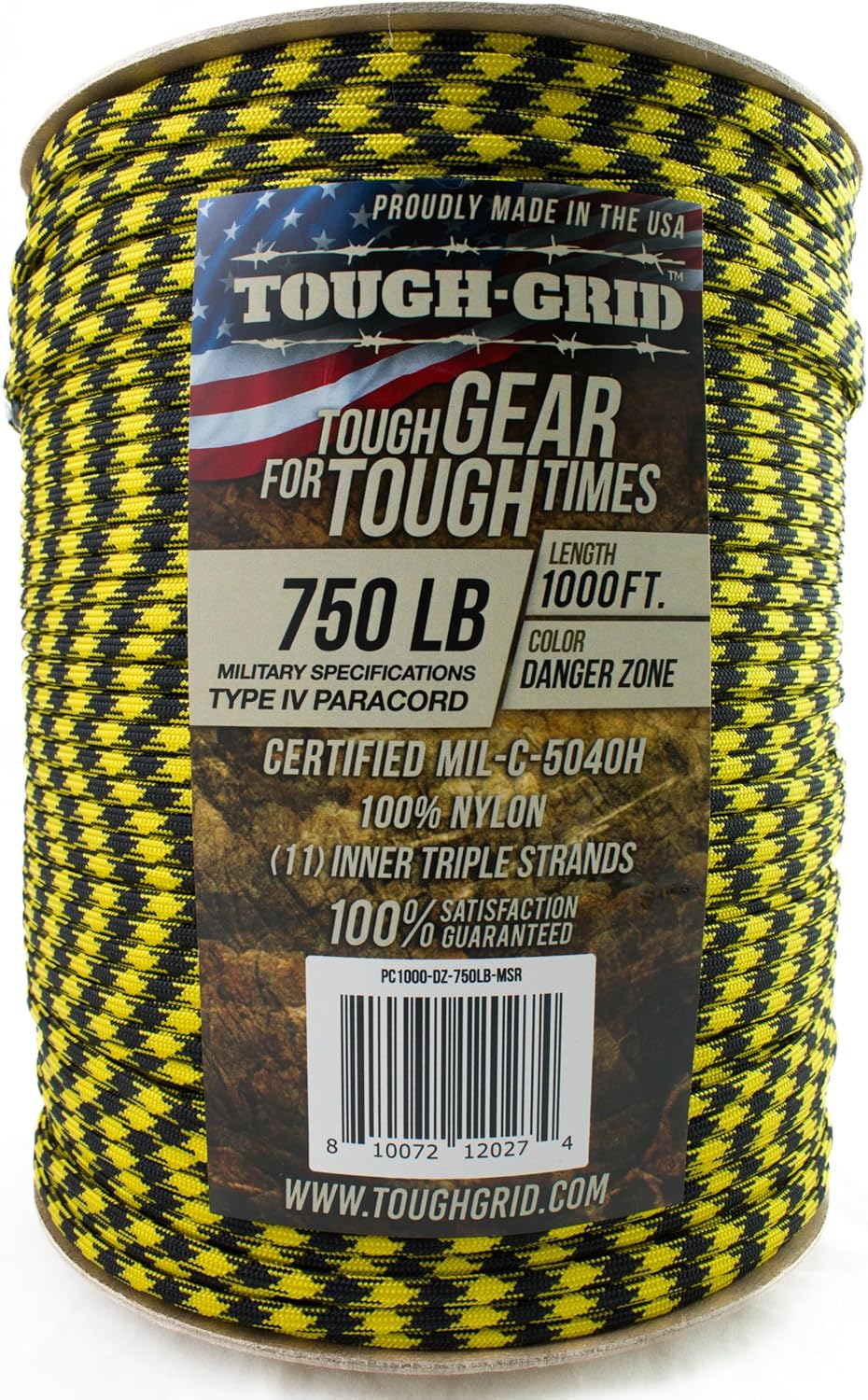 TOUGH-GRID 750 Paracord Rope Nylon Parachute Cord, Made in USA Survival Kit, Outdoor Adventures, Camping, Tactical Gear & Emergency Supplies, Military Type IV Mil-Spec