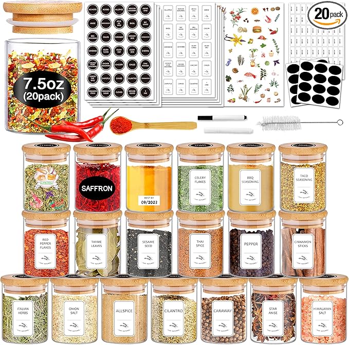 SLifeJars-Spice Jars with Label, 7.5 oz 20pcs Spice Containers Glass Jars with by LockinGoodnessSimplifyYou
