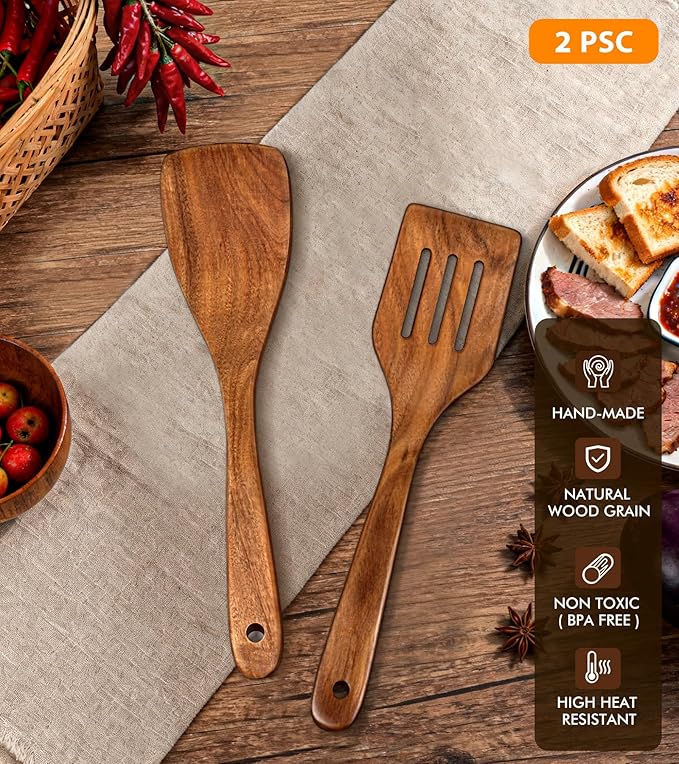 2Pcs Wooden Spatula, Acacia Wooden Spatula - Image 4