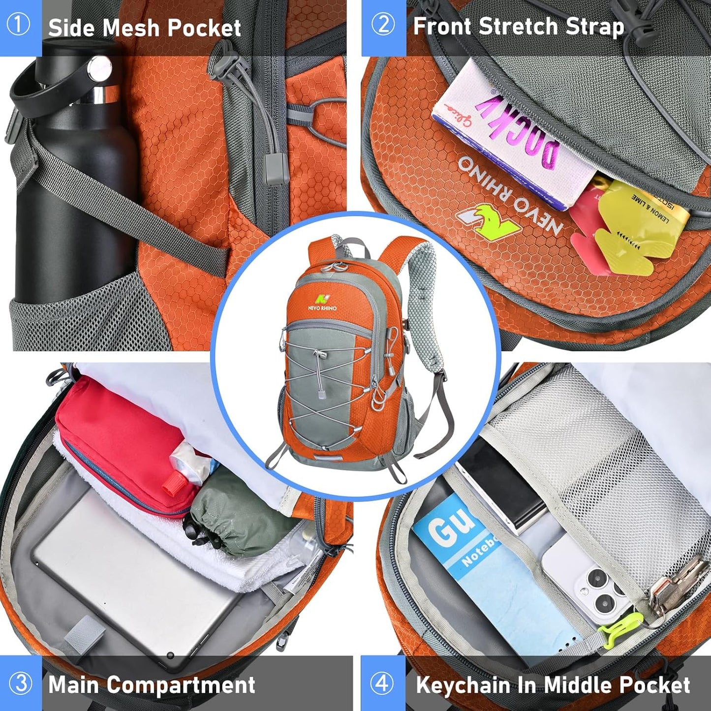 N NEVO RHINO Hiking Backpack 20L Water Resistant Outdoor Day Pack,Lightweight Travel Small Backpack for Men Women