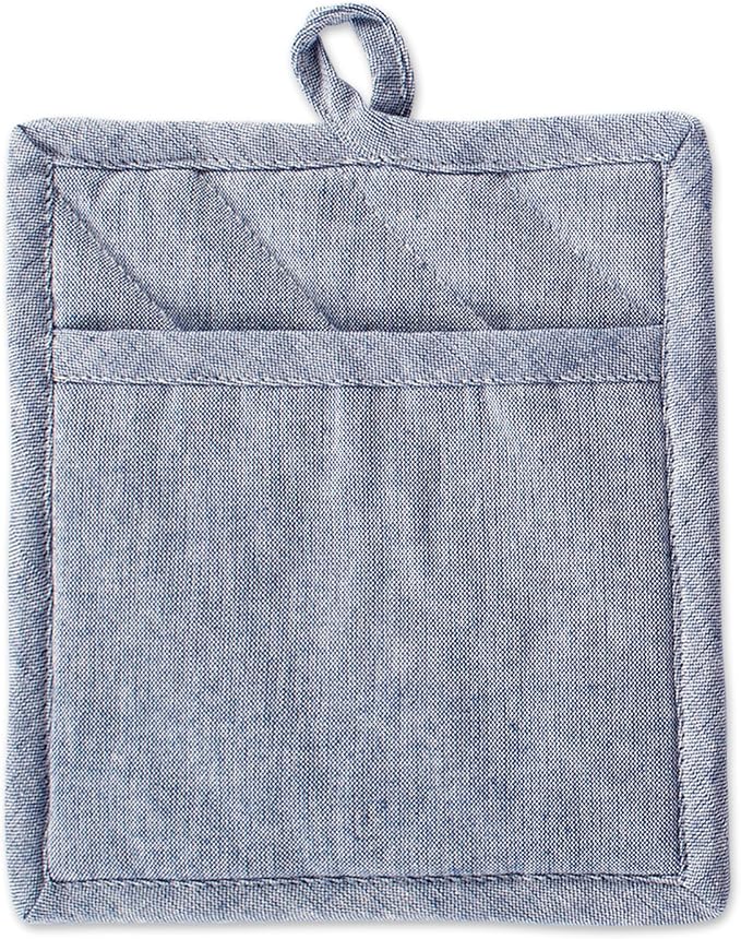 DII 100% Cotton Solid Chambray Kitchen Set, Potholders, 2 Piece - Image 2