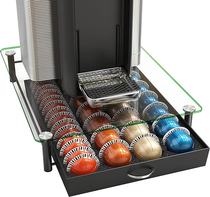 DecoBrothers Crystal Tempered Glass Vertuo Pod Holder Drawer, 28 Large or 56 by DecoBrothers