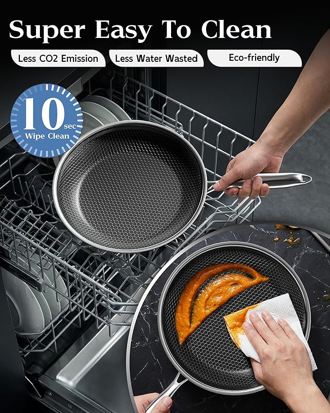 Honeycomb Stainless Steel Nonstick Frying Pan, Induction Cooktop Compatible - Image 7