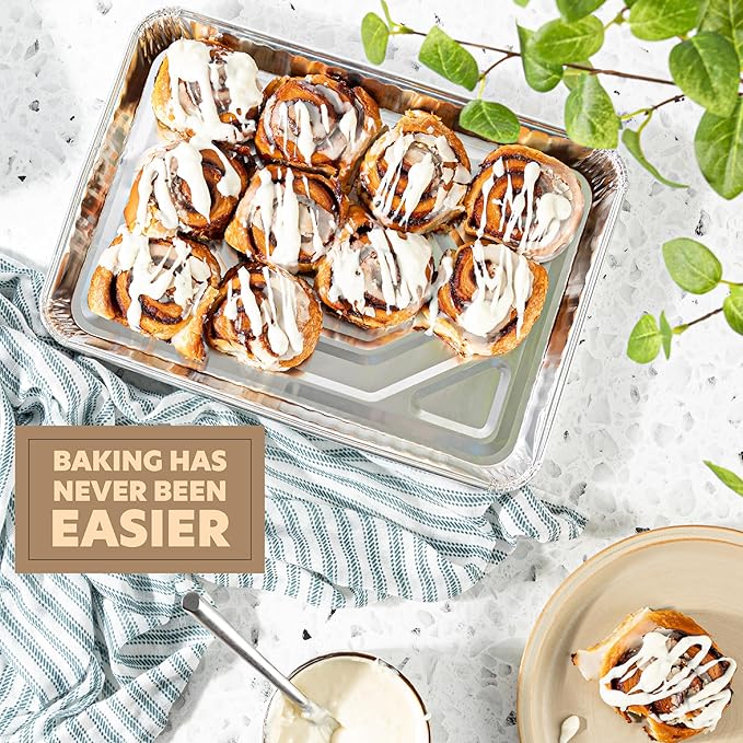 PLASTICPRO Aluminum Pans 100 Pack Disposable Cookie Sheets 9'' x 13'' Baking - Image 2