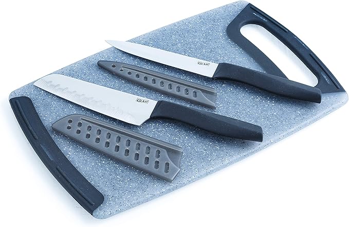 Glad Knife Set with Cutting Board, 5 Pieces | Sharp Santoku and Utility Knives - Image 2