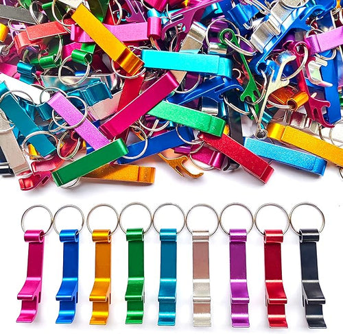 100Pcs Colored Aluminum Bottle Opener Keychain, Soda Beverage Beer Bottle by MTOMDY