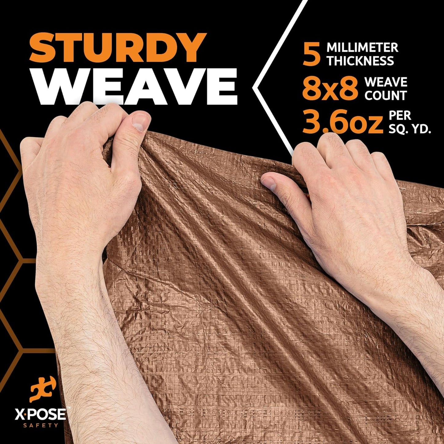 Multipurpose Protective Cover Brown Poly Tarp 20' x 30' - Durable, Water Resistant, Weather Resistant - 5 Mil Thick Polyethylene - by Xpose Safety