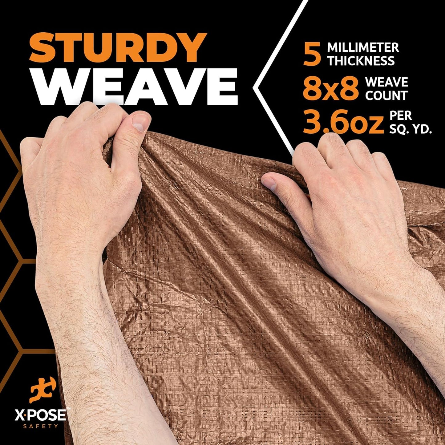 Multipurpose Protective Cover Brown Poly Tarp 12' x 16' - Durable, Water Resistant, Weather Resistant - 5 Mil Thick Polyethylene - by Xpose Safety