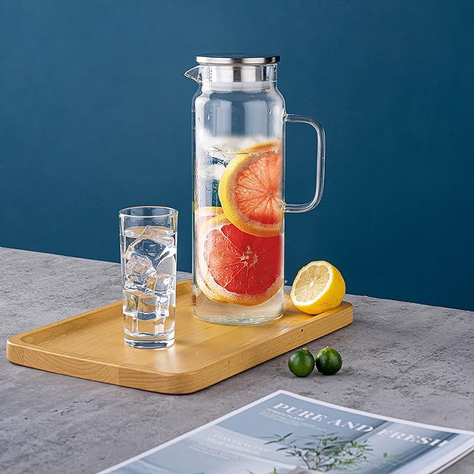 Set of 2 Glass Pitcher with Lid, 2 Quart Leak Proof, Glass Water Jugs, - Image 3