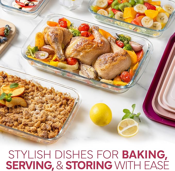 COOK WITH COLOR 8-Piece Deep Glass Baking Dish Set with Plastic Lids – - Image 2