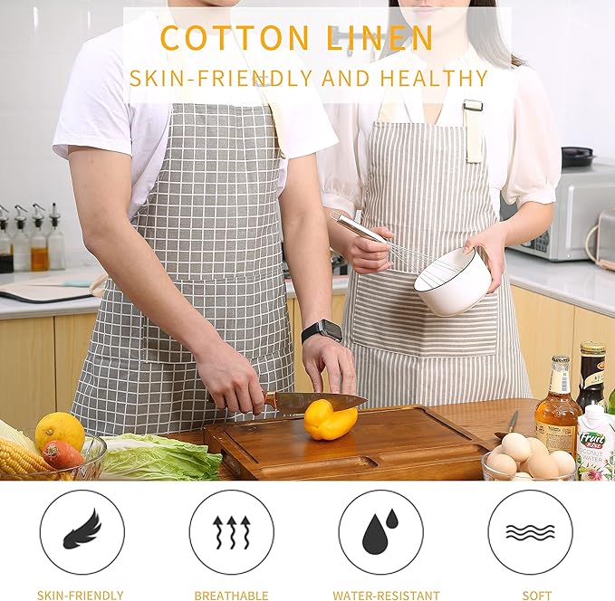 Tosewever 2 Pieces Kitchen Cooking Aprons, Waterproof Linen Adjustable Bib - Image 2