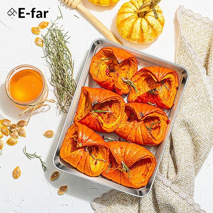 E-far Mini Toaster Oven Tray, 9.4”x7.3” Stainless Steel Baking Cookie Sheet - Image 7