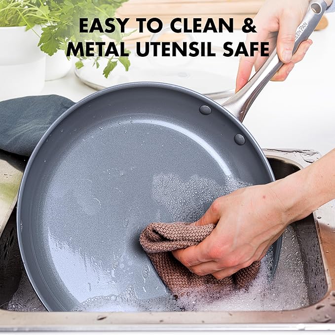 GreenPan Lima Hard Anodized 8" 10" & 12" Frying Pan Skillet Set, Ceramic - Image 8