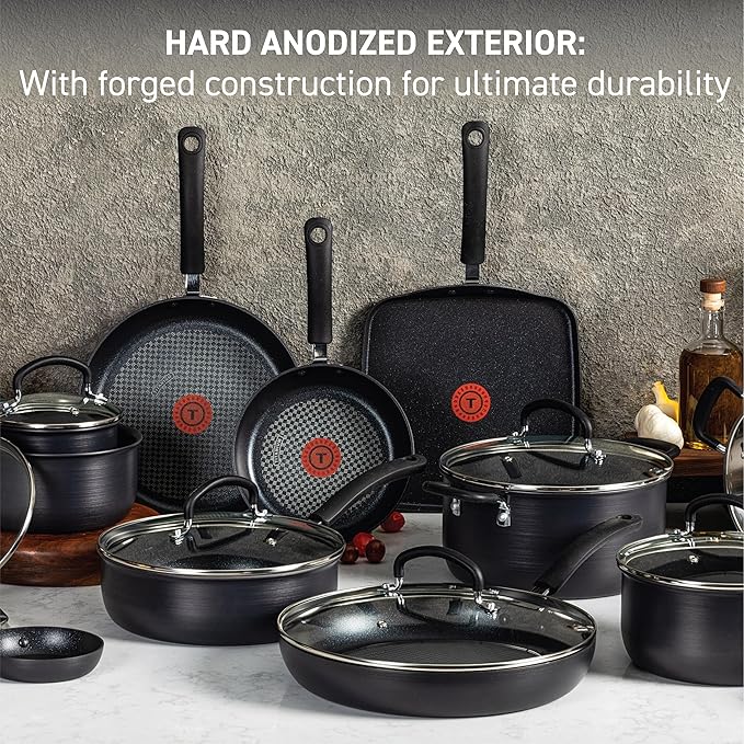 T-fal Ultimate Hard Anodized Nonstick Pots and Pans Set 14 Piece, Oven Broiler - Image 3