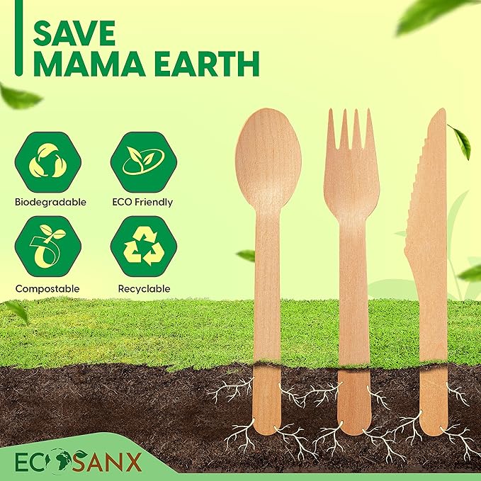 ECOSANX® 120 PCs Wooden spoons for eating, 6.5" Splinter Free small disposable - Image 7